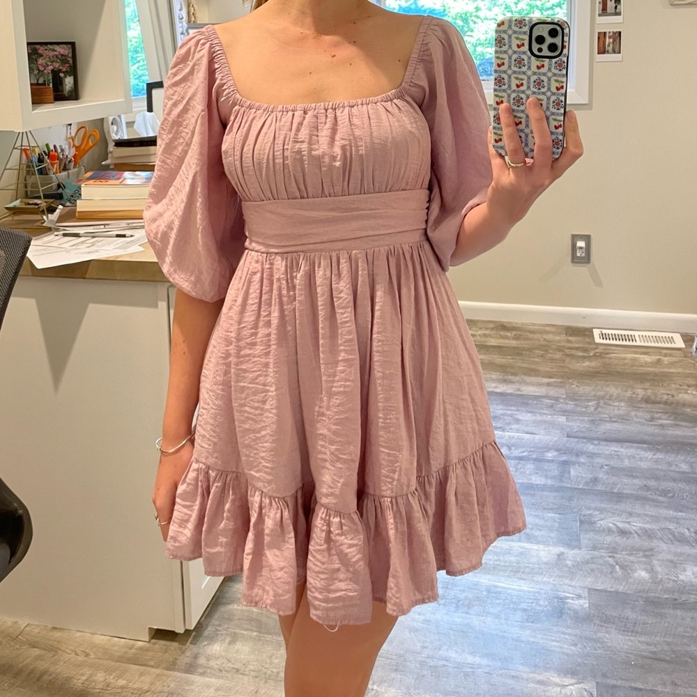 Blush Off Shoulder Tie-Back Ruffle Mini Dress